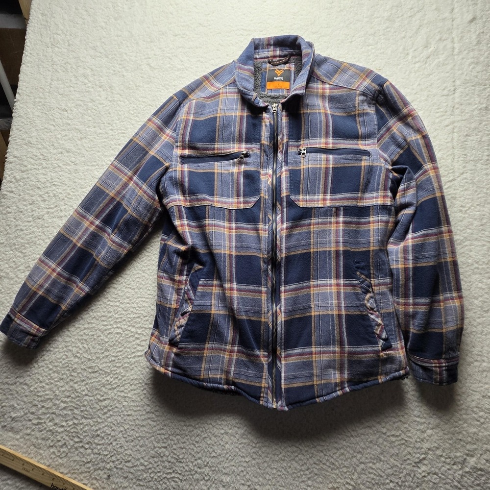 Hawx Jacket Mens Large Blue Plaid Flannel Bomber Full Zip Sherpa Lined Workwear